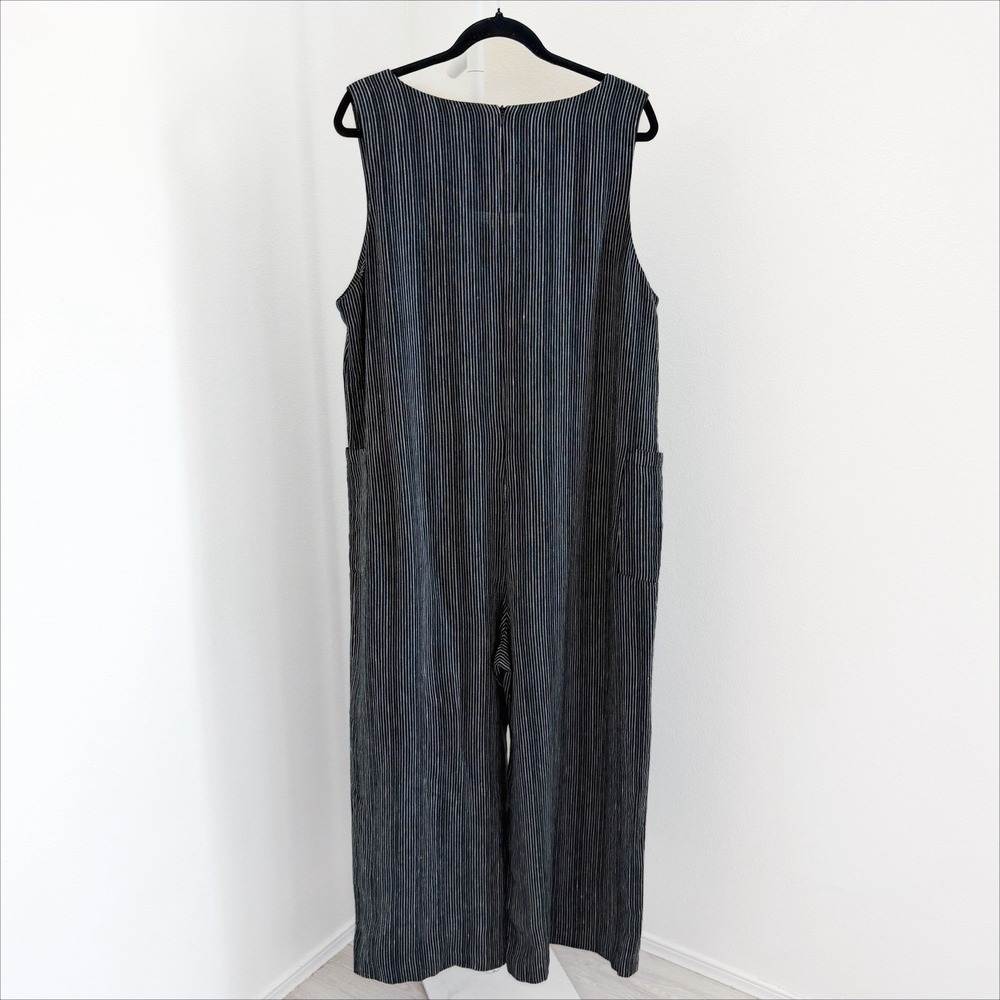 Liv By Habitat Jumpsuit Womens Large Black Striped 100% Linen Wide Leg Lagenlook - Picture 6 of 11